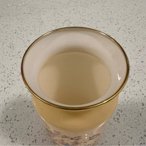 Vintage 1975 Bristol Handblown Cased Glass Vase Handpainted Floral Butterfly - Picture 4 of 8